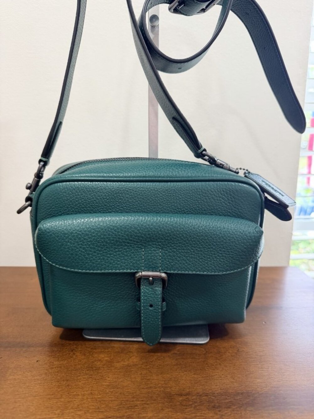 COACH MEN'S UNI Warner Crossbody Bag In Leather CW218 Green gunmetal NWOT CW218